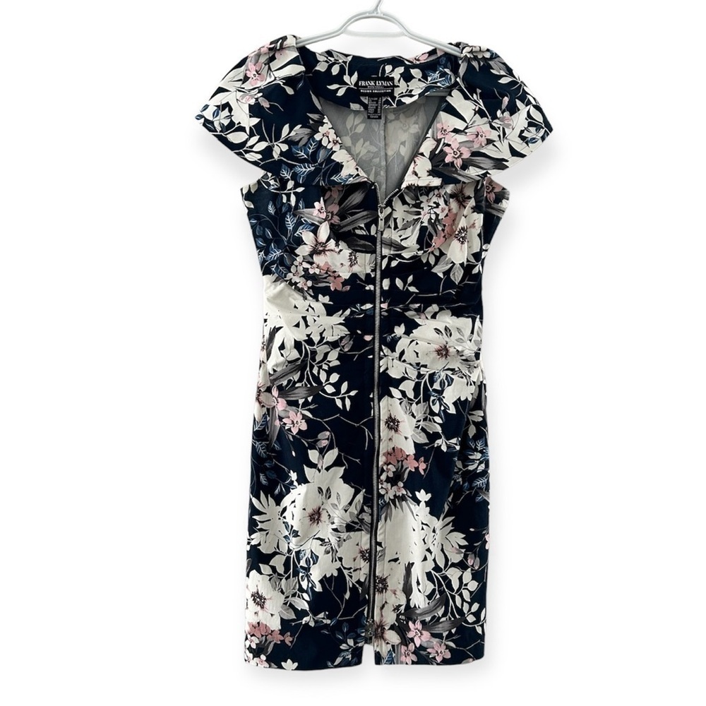 Frank Lyman Montreal Collection Floral Capped Sleeve Zip Front Midi Dress
